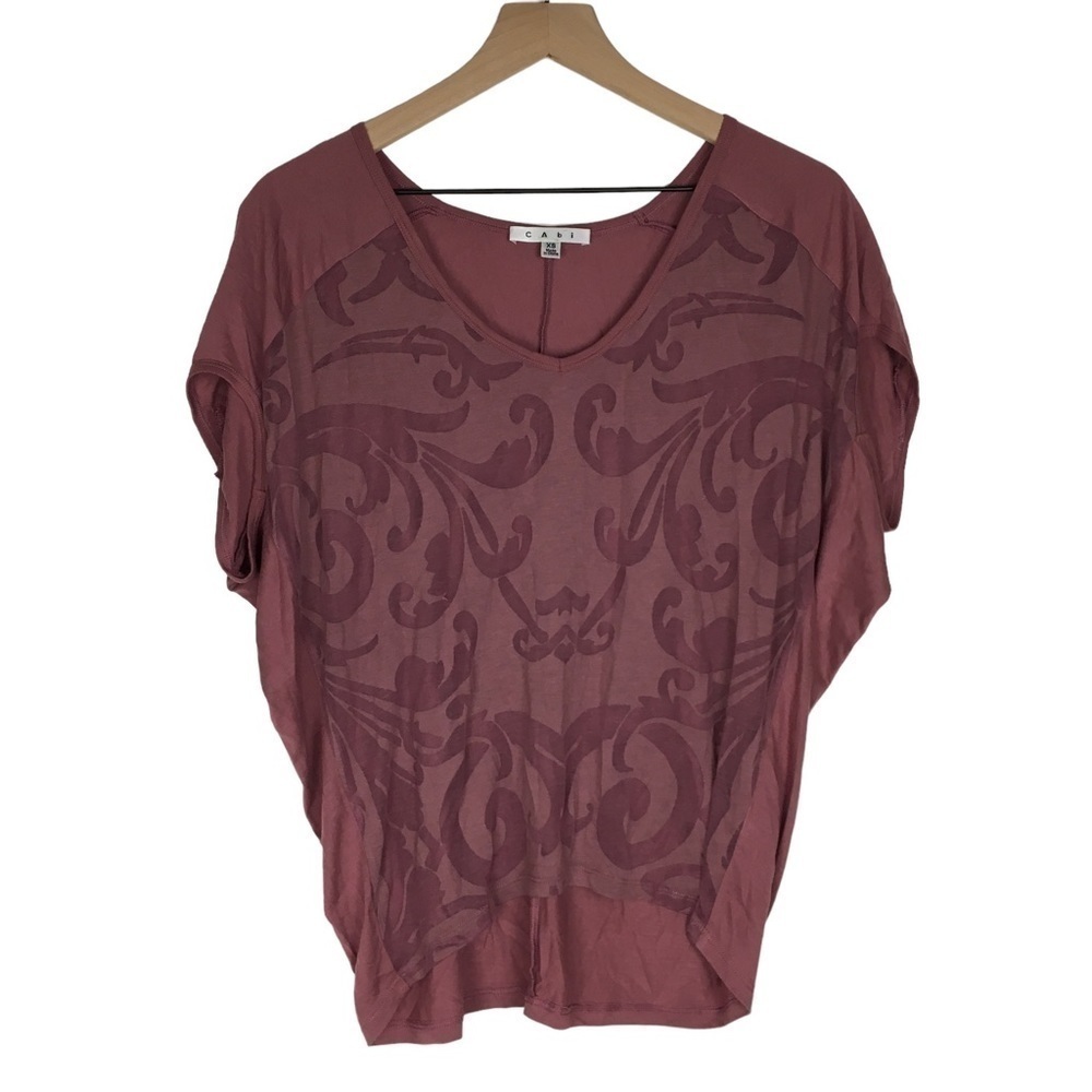 CABI Dolman Top Loose Fit Rose Charm Burnout Dusty Mauve Style 612 Sheer Size XS